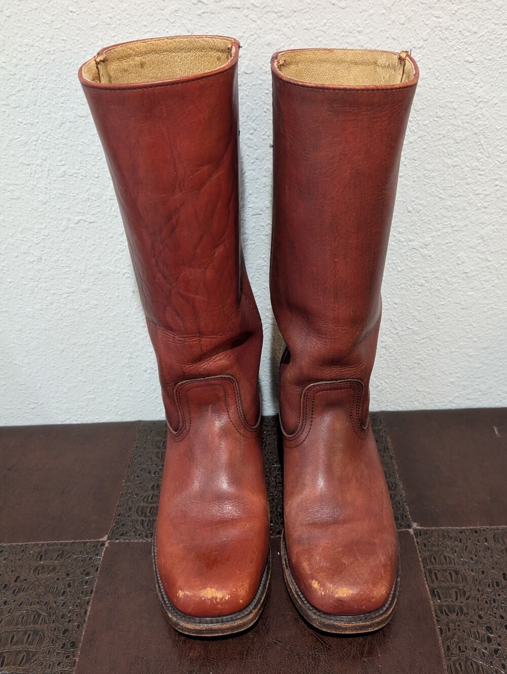 Vintage FRYE Campus Tall Leather Boots Brown Size 8 D Made in USA - Picture 4 of 16